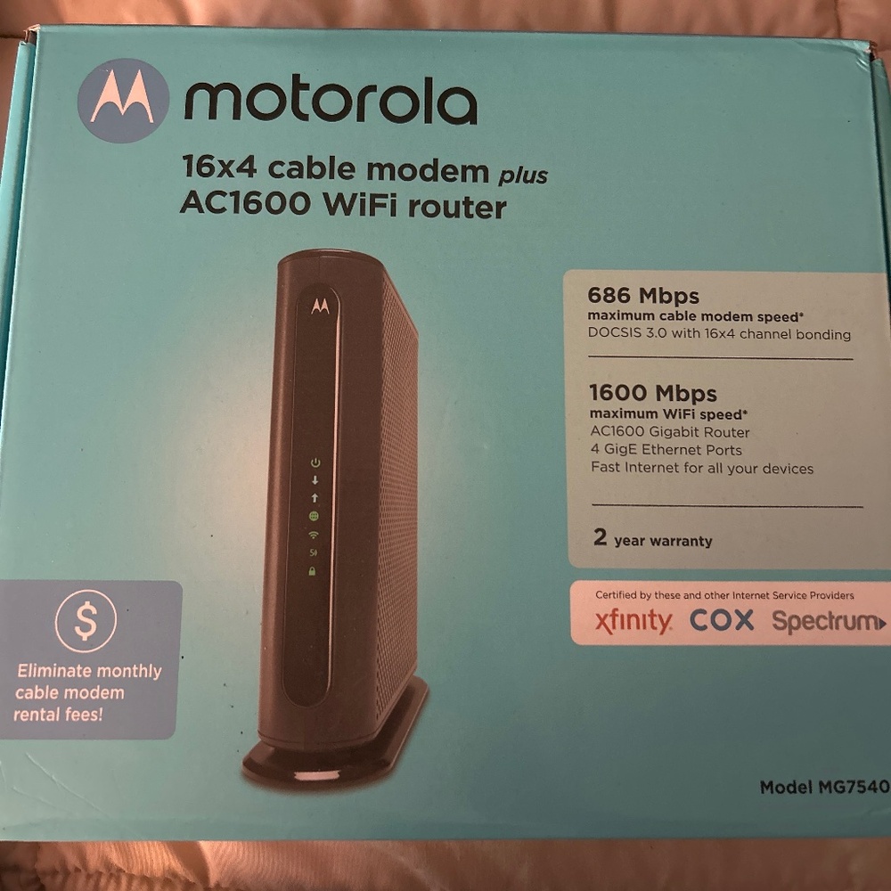 Motorola MG7540 DOCSIS 3.0 Cable Modem + AC1600 Wi-Fi Router – Save on Rental F